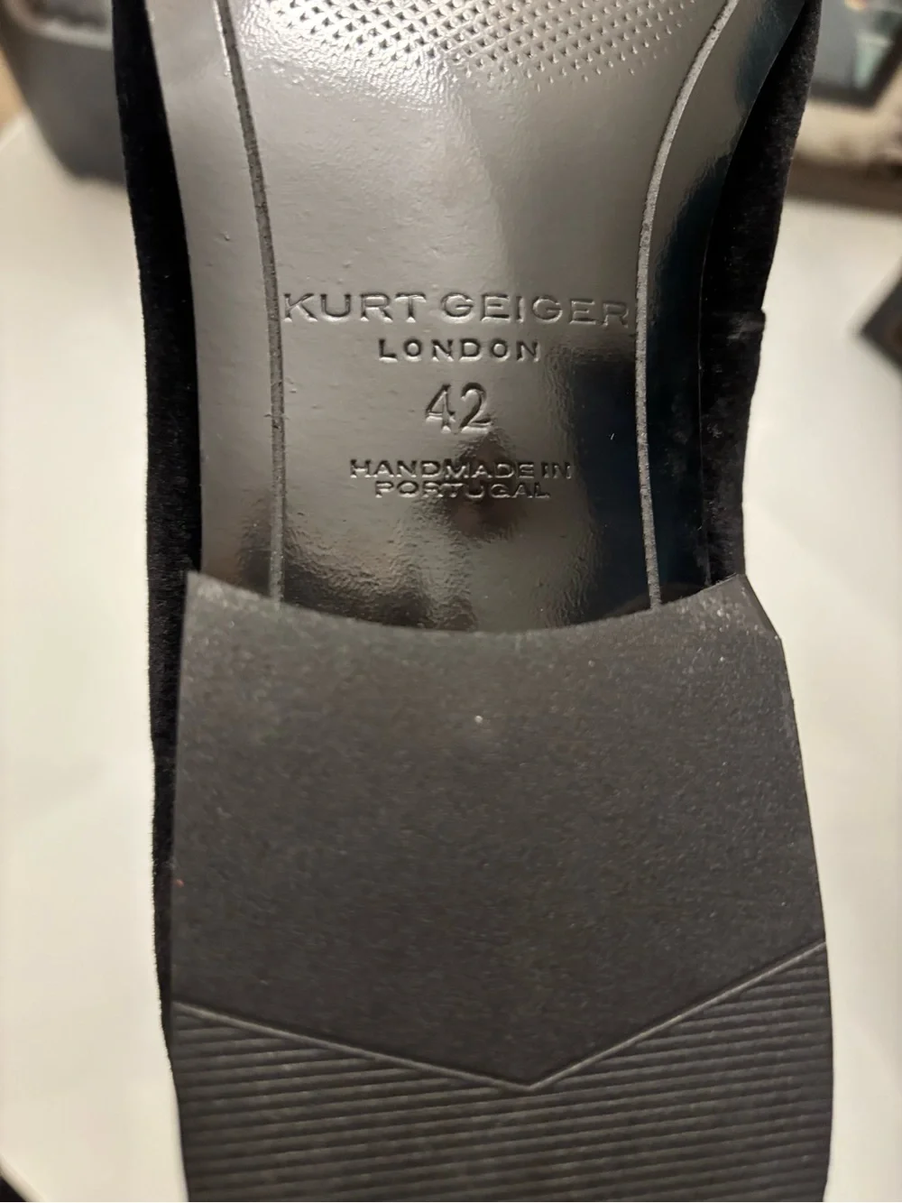 Kurt Geiger Black Velvet Slip-On Loafers with Ornate Gold Emblem
